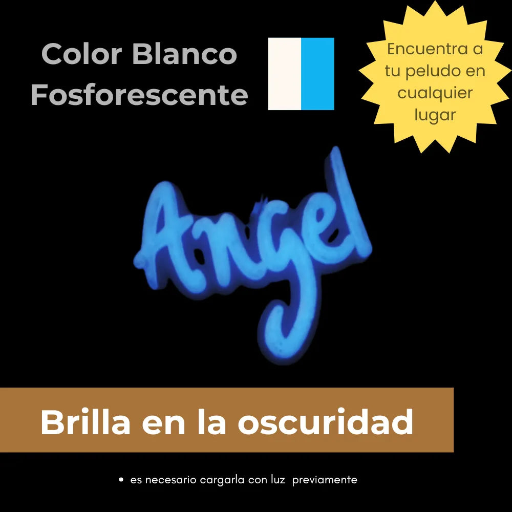 plaquita de identificacion fosforescente para mascotas 